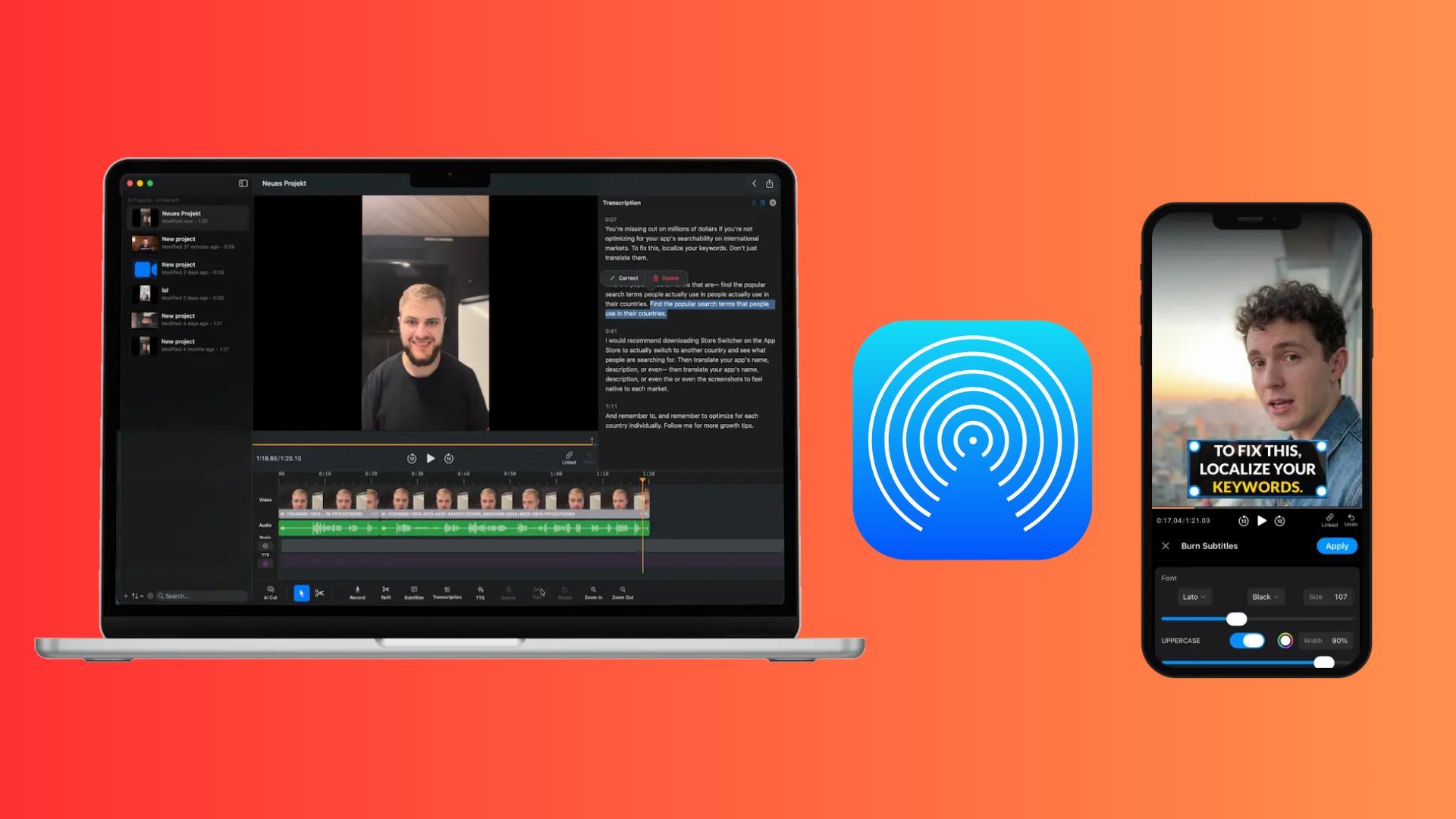 BlitzCut on iPhone next to BlitzCut on Mac showing the cross-device workflow