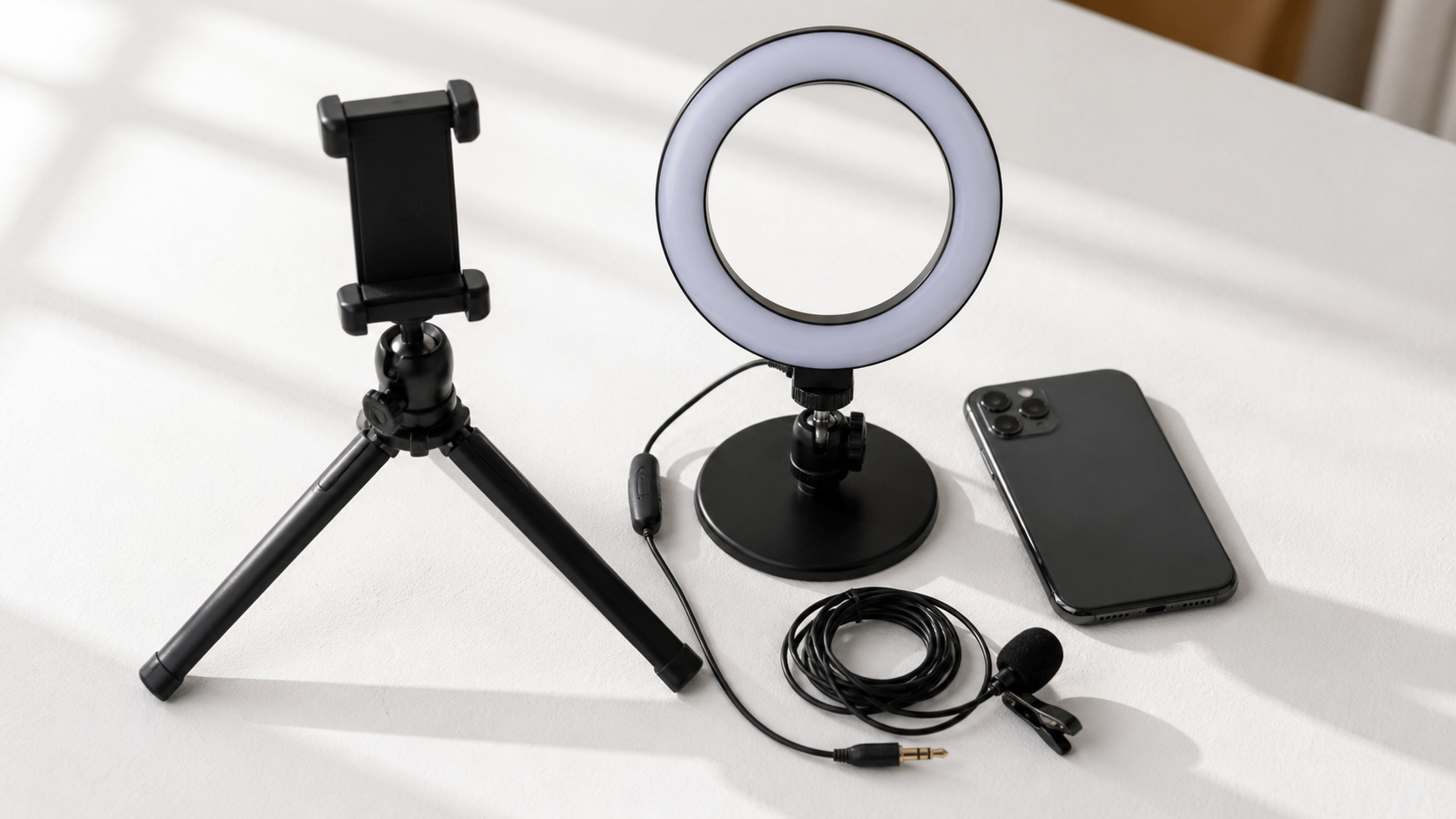 Budget TikTok starter kit — tripod, ring light, microphone